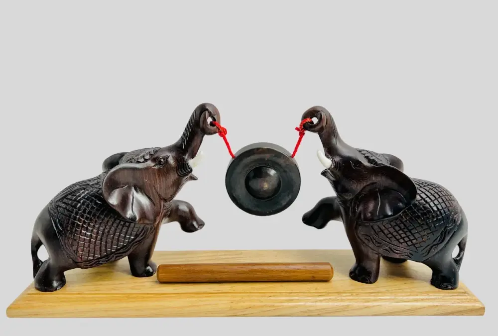 Ebony Wood Twin Elephant Gong Set