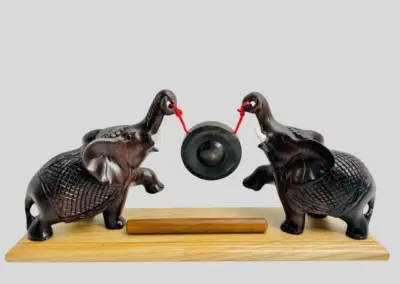 Ebony Wood Twin Elephant Gong Set