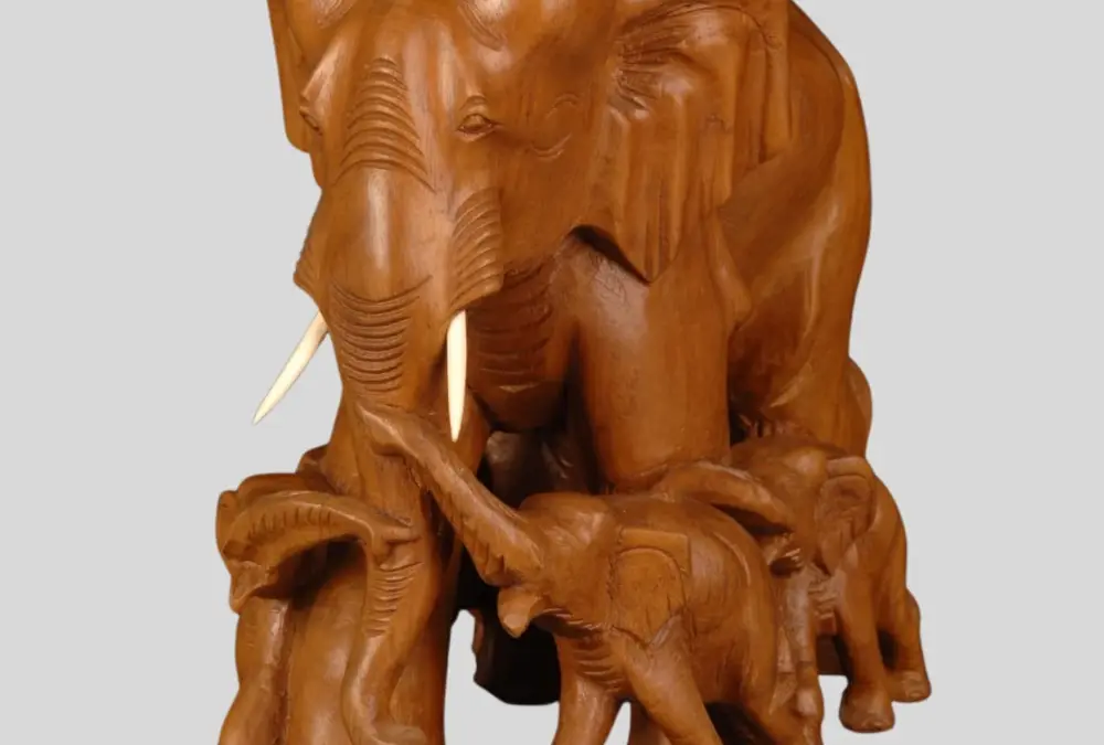 Teakwood Elephant Family
