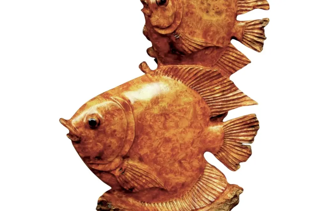 Burlwood Natural Shaped Hand Carved Fish Statue